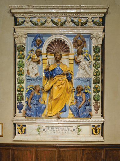 Christ enthroned with angels, bas relief by Luca Della Robbia
